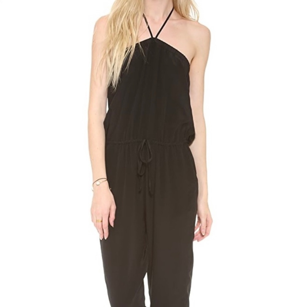 Otte NYC black print silk halter strapless jumpsuit